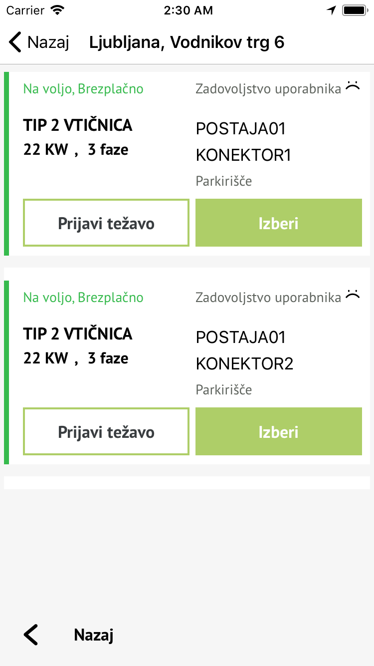 Aplikacija Gremo Na Elektriko - informacije o polnilnici